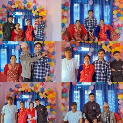 Group Posing with Balloons
