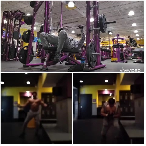 Three Gym Photos with Barbell