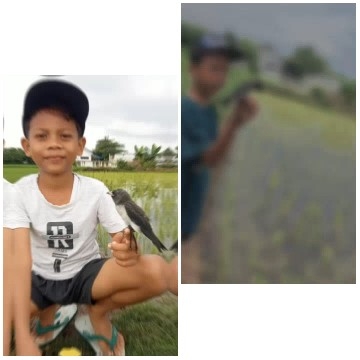 Boy Holding a Bird Outside