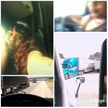 Person in Vehicle and Trucks Outside