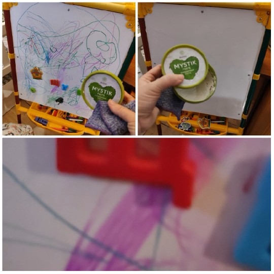 Whiteboard with Scribbles and Toys