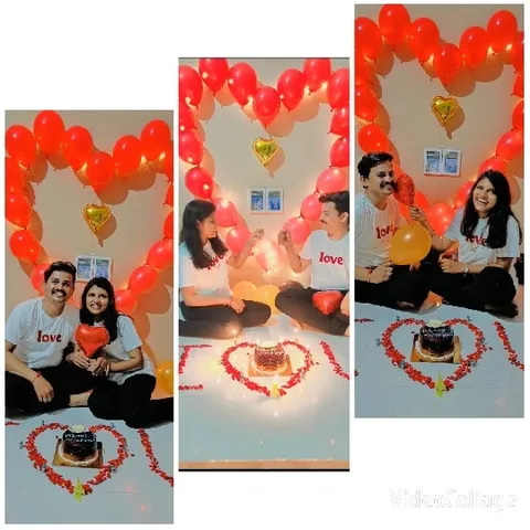 Couple Surrounded by Heart Balloons