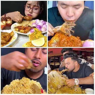Four Individuals Enjoying Hearty Meals