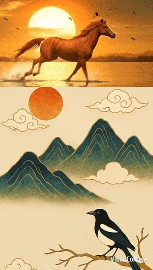Horse Running in Sunset Water