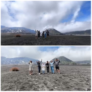 Casual Group In Barren Landscape