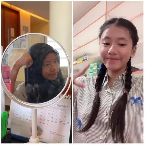 Reflection in Mirror and Smiling Youth