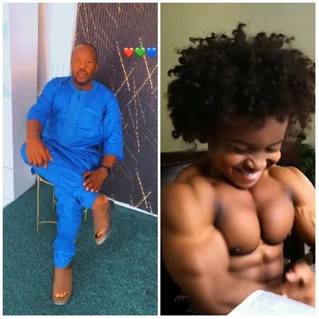 Man Sitting and Muscular Person Flexing