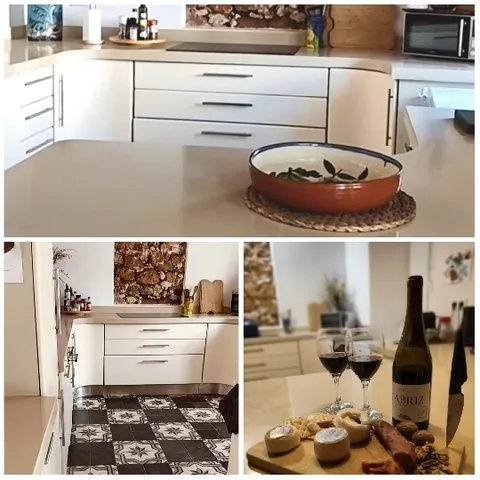 Modern Kitchen with Cheese and Wine