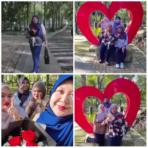 Woman with Bouquet and Heart Sculptures