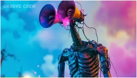 Surreal Robotic Figure Against Sky