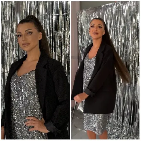 Shiny Dress Pose in Metallic Setting