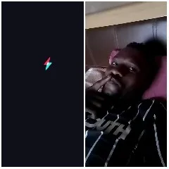 Logo and Person Relaxing on Couch
