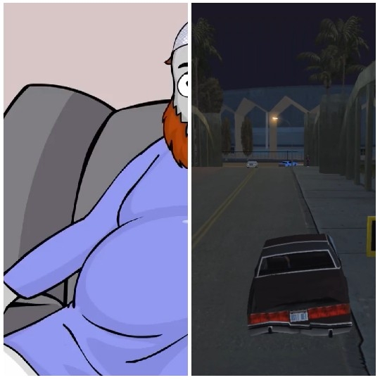 Cartoon Person and Nighttime Driving Scene