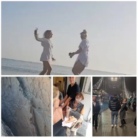 Playful Beach Interaction and Scenic Cliff