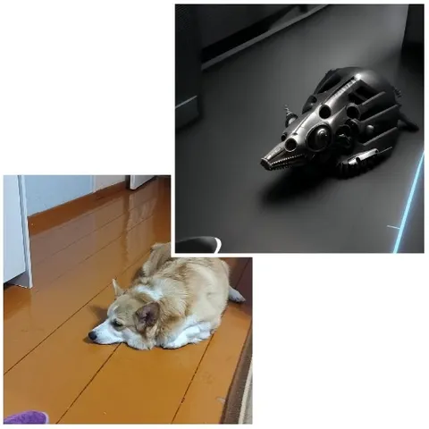 Dog Lying Indoors and Robotic Object