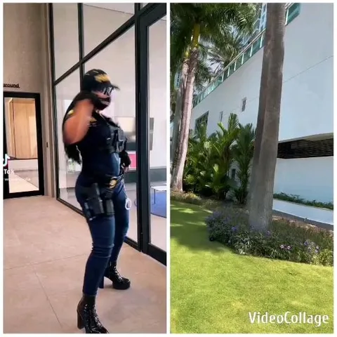 Police Officer Indoors by Glass Door