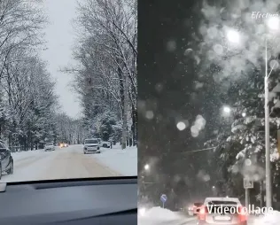 Snowy Road Day and Night Scenes