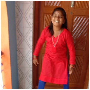 Smiling Person in Red Outfit