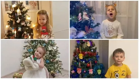 Children Next to Christmas Trees