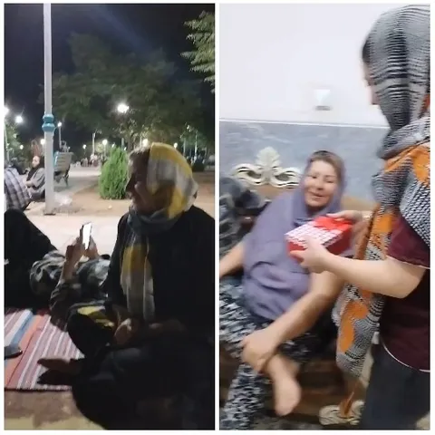 Individuals Seated Outdoors at Night