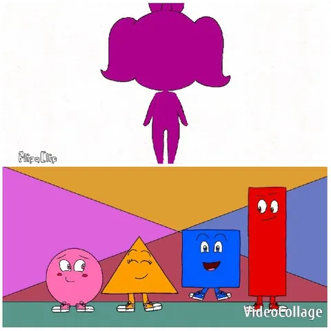 Cartoon Character Above Colorful Shapes