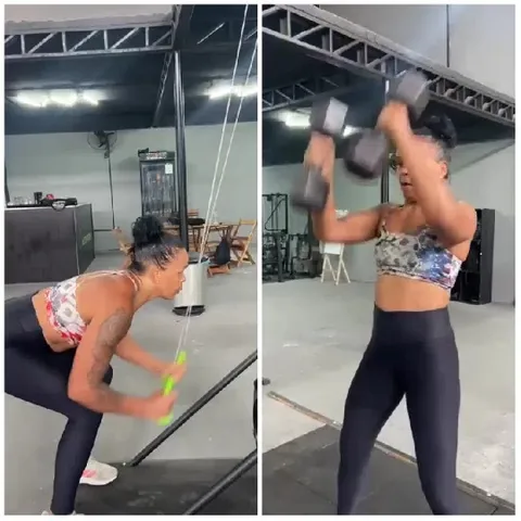Woman Exercising with Gym Equipment