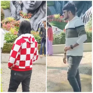 Park Scene with Checkered Hoodies