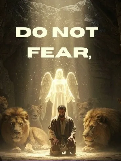 Man Kneeling Among Lions