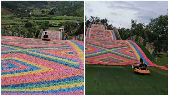 Riding Down the Colorful Slide