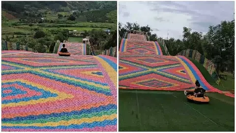Riding Down the Colorful Slide