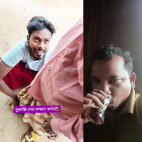 Kneeling and Drinking in Split Screen