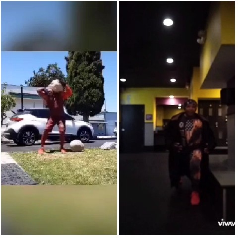 Costume by the Car, Gym Workout