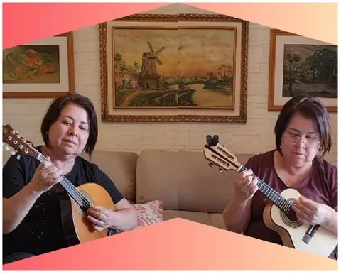 Musicians Playing Instruments on Cozy Couch