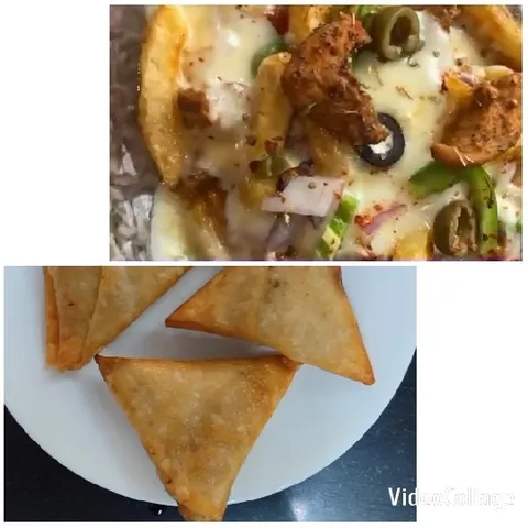 Close-up of Pizza and Samosas