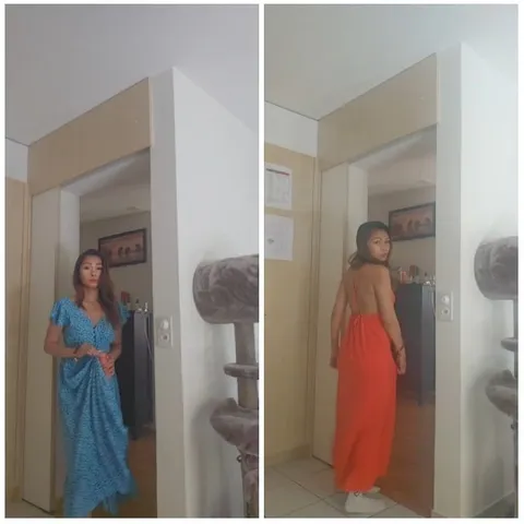 Person in Blue and Red Dresses
