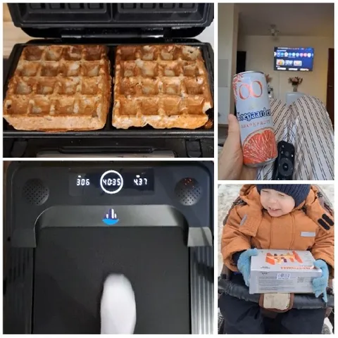 Waffles, Treadmill, and Smiling Child