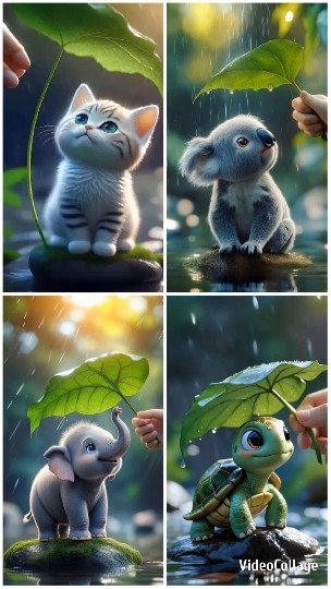 Animated Animals in Rainy Setting