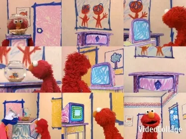 Red Muppet Character in Playful Setting