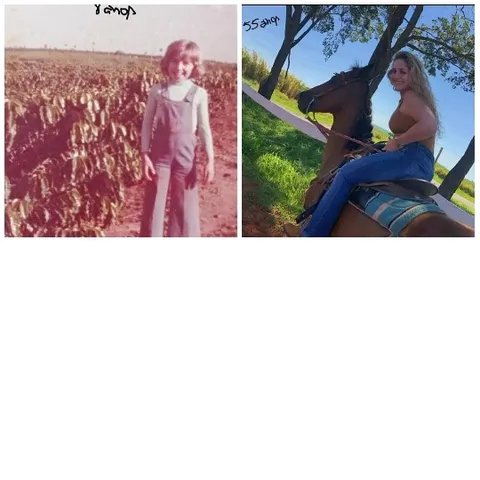 Child in Field and Woman on Horse