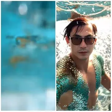 Man in Water and Blurred Underwater Scene
