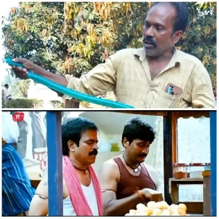 Man with Fabric and Food Stall