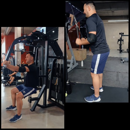 Man Using Chest Press and Rope