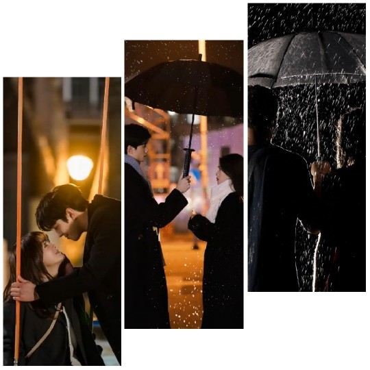 Romantic Scenes with Umbrella and Rain