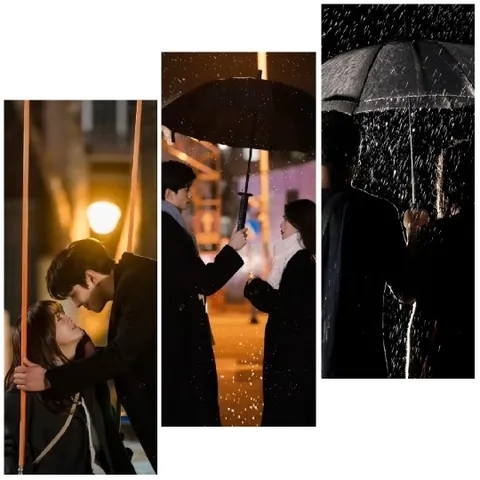 Romantic Scenes with Umbrella and Rain