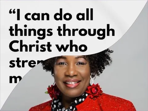Woman in Red Outfit With Quote