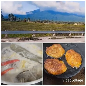 Mountain Landscape and Food Dishes