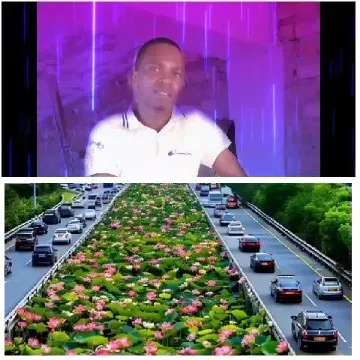 Person with Colorful Background and Road