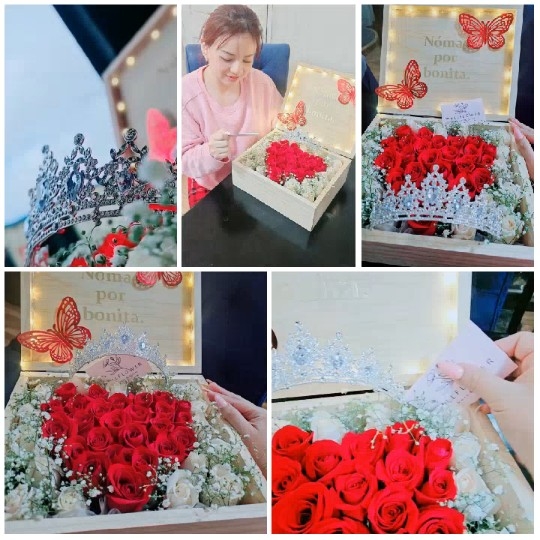 Bouquet of Roses and Tiara Display