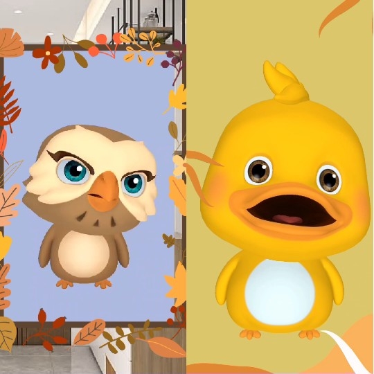Cartoon Owl and Duck Characters