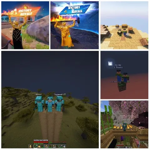 Victory Royale and Minecraft Scenes